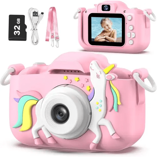 Goopow Kids Camera Toys for 3-8 Year Old Girls Boys,Children Digital Video Camcorder Camera with Cartoon Soft Cover, Best Chritmas Birthday Festival Gift for Kids - 32G SD Card Included