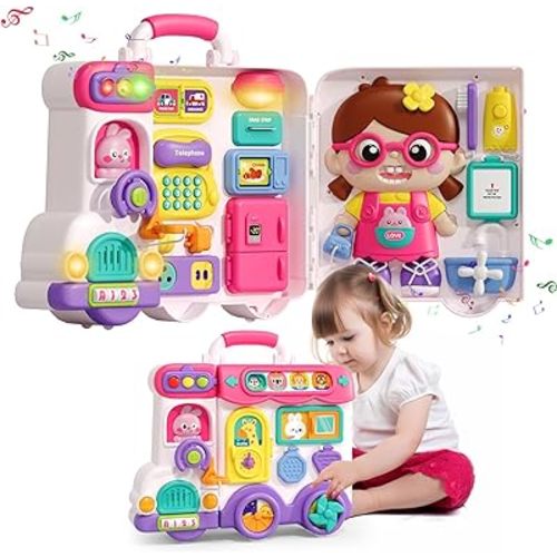 Musical Busy Board Montessori Toys for Toddler 1-3, Early Educational Montessori Toy for 1 2 3 year old Girls, Developmental Toy for 12-18 Month Age, Birthday Gifts Toys for 1+ Year Old Girls