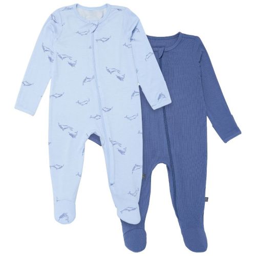 Modern Moments™ By Gerber Baby Boys' 2-pack Sleep 'n Play With Mittens, Light Blue Whale, Newborn