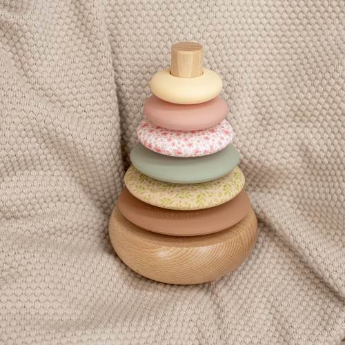 Silicone + Wood Rocking Ring Stacking Toy (Wildflower)