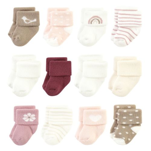 Hudson Baby Infant Girl Cotton Rich Newborn and Terry Socks, Blush Heart, 0-6 Months
