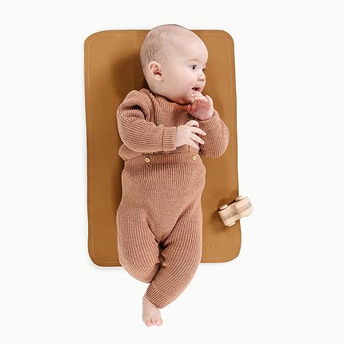 Gathre Premium Baby Changing Mat (14 x 22 inches) Foldable, Wipeable & Water Resistant Leather Bed Pad for Infant Changing Table | Portable Diaper Changing Station for Home & Travel Use (Camel)