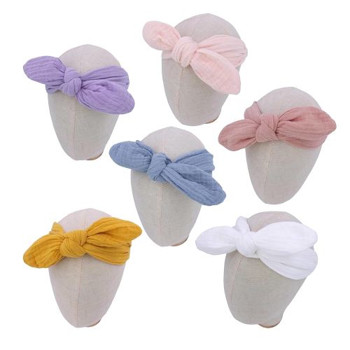 Original Cotton Gauze Headband for Newborn Toddler Infant Baby Girl Kids Muslin Cotton Hair Bow Headbands Turban Elastic Hair Bands (6 pcs Knot Headband)