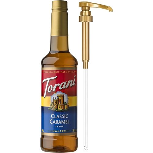 Torani Coffee Syrup, Classic Caramel Flavored Syrup for Drinks, Pump Included, 25.4 Fl Oz