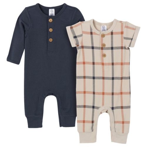 Gerber Baby Boys 2 Pack Long Leg Romper - Plaid - 0-3 Months
