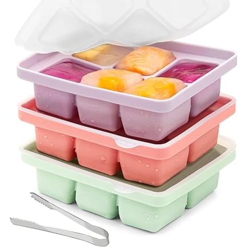 2025 Ice Cube Tray with Lid and Tong, 3Pack Silicone Large Ice Cube Molds BPA Free,Silicone Freezer Trays Flexible Stackable and Easy-Release Containers for Food, Drinks,Souper