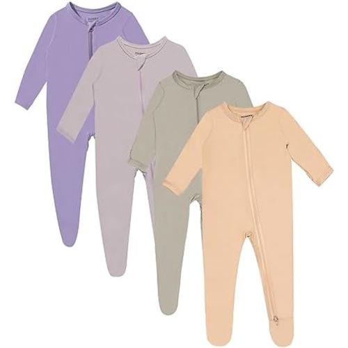 GUISBY Rayon Baby Footed Pajamas with Mitten Cuffs, 2 Way Zipper Long Sleeve Sleepers 4-pack