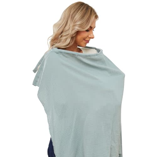 PPOGOO Muslin Nursing Cover for Baby Breastfeeding, Breathable Privacy Nursing Covers for Mom 100% Cotton Breastfeeding Cover with Rigid Hoop for Mother Nursing Apron (Light Green)