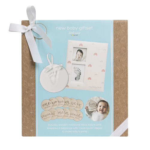 Little Pear by Pearhead Newborn Gift Set, Includes Rainbow Baby Book, Print Keepsake and Age Props