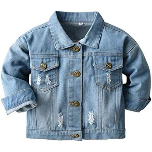 IDOPIP Toddler Kid Baby Boys Girls Denim Jacket Long Sleeve Button Down Jeans Coat Cowboy Overcoat Hoodie Casual Outwear