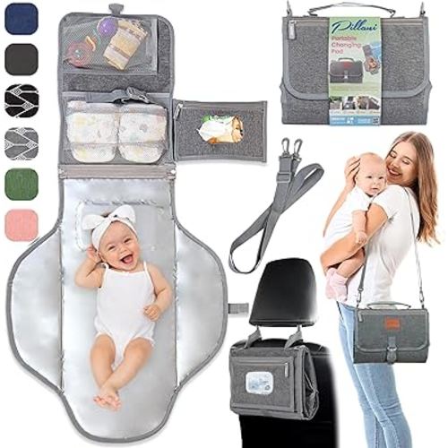 Portable Changing Pad for Baby, Travel Diaper Changing Pad for Newborn, Large Waterproof Baby Changing Mat, Foldable & Detachable Diaper Changing Station with Baby Wipes Pockets, Baby Stuff by Pillani