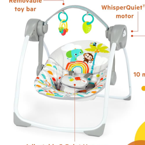 Bright Starts Playful Paradise Portable Compact Automatic Baby Swing with Music, Unisex, Newborn +