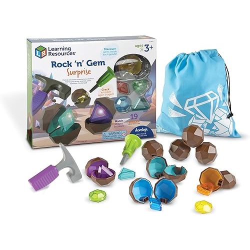Learning Resources Rock 'n Gem Surprise - 19 Pieces, Ages 3+ Toddler Learning Toys, Sorting and Matching Toys, Early STEM for Kids