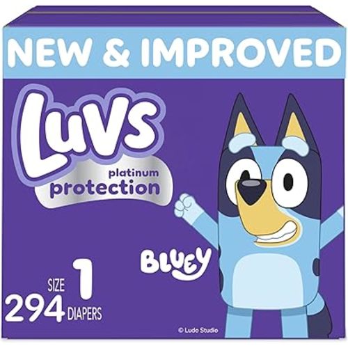 Luvs Platinum Protection Bluey Baby Diapers, Size 1, 294 Count