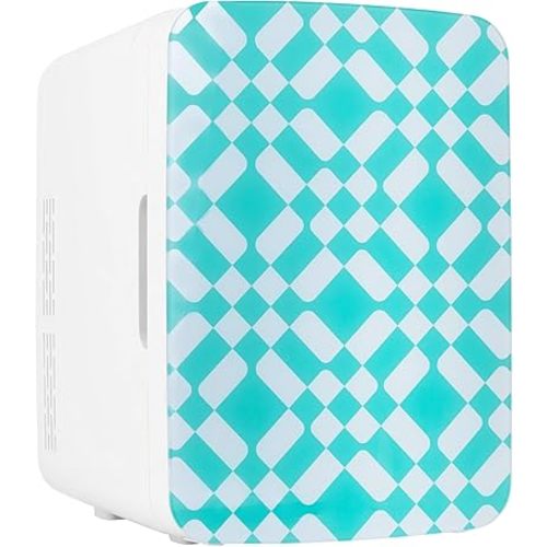 Cooluli 10L Mini Fridge for Bedroom - Car, Office Desk & Dorm Room - 12v Portable Cooler & Warmer for Food, Drinks, Skincare, Beauty & Makeup - AC/DC Small Refrigerator with Glass Front, Green Pattern