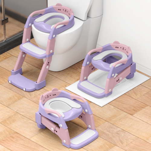 FVLOENG Potty Training Seat for Kids Boys Girls,3 in 1 Toddler Toilet,Potty Training Toilet with Urinals, Toddler Step Stool Ladder and Splash Guard Anti-Slip with Soft Cushion (Pink)