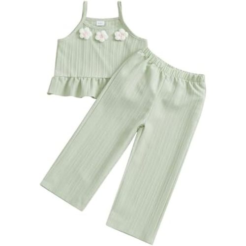 6M-5T Little Girl Clothes Boho Outfit Straps Hearts Shirts Cami Tank Tops Wide Leg Pants Baby Girl Summer Clothes