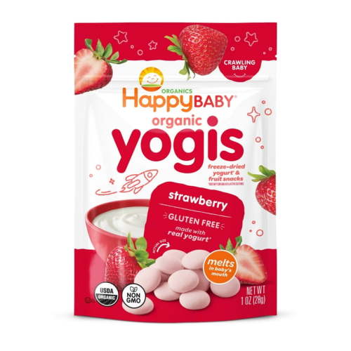 Happy Baby Organics Yogis, Strawberry & Yogurt Organic Freeze-Dried Baby Snack, 1 oz Bag