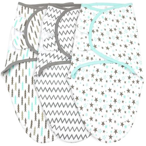 Bublo Baby Swaddles for Newborns – 3-Pack Infant Swaddles 0-3 Months – Adjustable Swaddle Sleep Sack with Zipper – Soft Cotton Baby Wrap for Safe & Cozy Sleep (Aqua)
