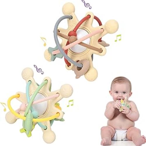 Stankeloko 2 Packs Silicone Baby Teether Toys for Babies 0-6 Months, BPA Free, Baby Rattle Sensory Teether, Colorful Baby Chew Toys, Baby Gifts Teether