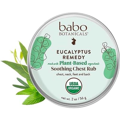 Babo Botanicals Eucalyptus Remedy Soothing Chest Rub - USDA Organic - Calming relief with eucalyptus, lavender & rosemary essential oils - Made without Camphor or Petroleum - For ages 3+