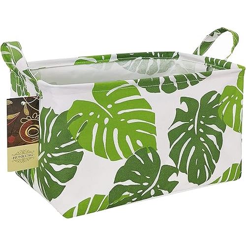 HUNRUNG Rectangle Storage Basket Cute Canvas Organizer Bin for Pet/Children Toys, Books, Clothes Perfect for Rooms/Playroom(Leaf)