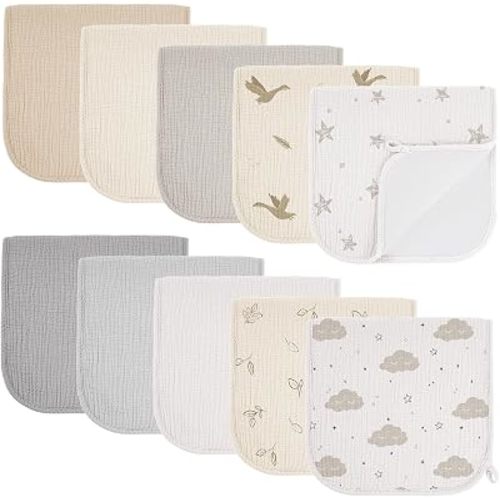 Bearmoss 10 Pack Muslin Burp Cloths, Soft Absorbent Baby Burping Cloths for Unisex Boys and Girls, Newborn Essentials Large Extra Washcloths, 20x10 inches