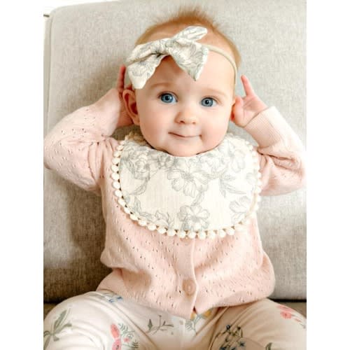 Organic Cotton Bib and Baby Bow Headband| Girl Gifts | Spring Colors | Baby shower gift