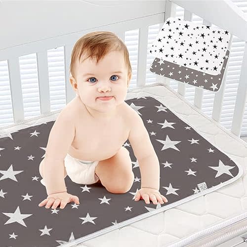 2 Packs Baby Diaper Changing Pad Maveek 19.7'' X 27.6'' Waterproof Changing Mat Portable Diaper Pad Travel Changing Mat Foldable Absorbent Mats for Home and Outdoor(Grey & White)