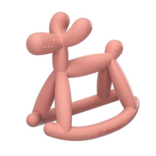 Miraloop Teething Toy for Baby 0-6, 12, 18 Months Infant, Jellydog Never Drop Food Grade Silicone Rocking Teether, Prevent Choking & Odorless, Less Dust and Hair Adhesion, Baby Gift, Coral Red