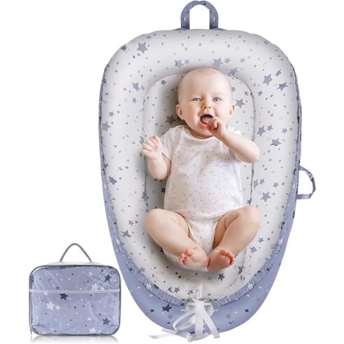 Baby Lounger for Newborns 0-24 Months, Breathable and Soft Co-Sleeping Nest, Lightweight Infant Lounger for Home and Travel, Essential Baby Gift (Blue)