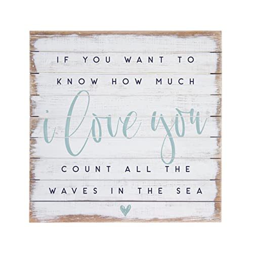 HOUVSSEN If You Want To Know How Much I Love You, Count All The Waves In Sea - Rustic Wood Sign Beach Quote Nautical Nursery Wall Art 8×8 Inch Decorative Plaque Home Living Decor.