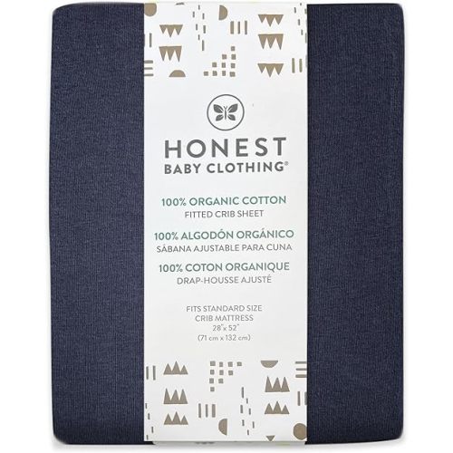 HonestBaby unisex-baby Fitted Crib Sheets Set Standard Mattress, 100% Organic Cotton Baby Boys, Girls, Neutral, 1 Pack - Rainbow Stripe Blues, One Size