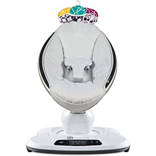 4moms mamaRoo 4 Multi-Motion Baby Swing + Safety Strap Fastener, Bluetooth Baby Swing with 5 Unique Motions, Nylon Fabric, Grey