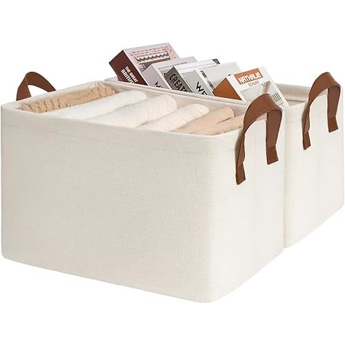 CHICVITA Storage Baskets for Shelves, Closet Organizers and Storage, Modern, Beige, 2-Pack, 16 ¾" L x 11" W x 9 ¾" H