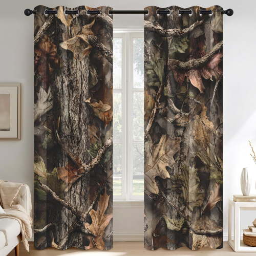 Forest Camo Blackout Curtains 2 Panels, Hunting Theme Curtains for Living Room Bedroom, Thermal Insulated Grommet Drapes, Hunting Cabin Room Decor-52"W x 63"L (Pack of 2)