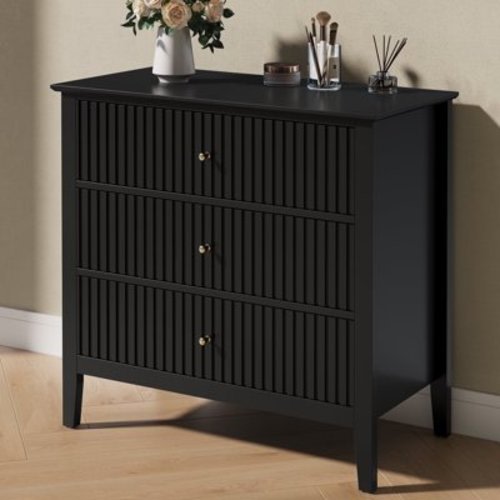 CozyHome Black 3 Drawer Dresser, Painted 30 Inch Tall Wood Nightstand with Storage, Wide Modern Chest of Drawers with Ball Bearing Slide for Bedroom Hallway Living Room Entryway Office