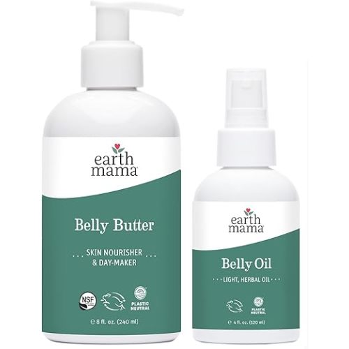 Earth Mama Belly Butter & Belly Oil Bundle for Dry, Stretching Skin | Moisturize + Encourage Skin's Natural Elasticity During Pregnancy & Beyond, 8-Fluid Ounce & 4-Fluid Ounce