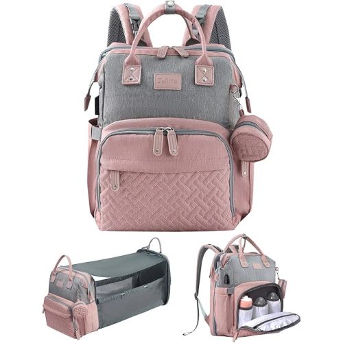 JOLLITO Baby Diaper Bag Backpack with Changing Station, Large Capacity, Stroller Straps and USB Charging Port, Baby Registry Search for Boys & Girls