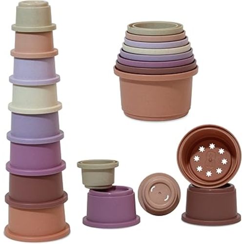 Stacking Cups Baby Toy Educational Cup Stacking Set 8-Pc Stackable Cups with Number Rainbow Nesting Cups for Babies 6-12 Months Stacking Cups for Toddlers 1-3 Perfect for Indoor/Outdoor