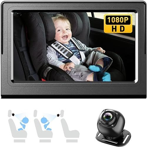 Baby Car Camera,4.3" HD Night Vision Function Car Mirror Display,360 Rotation Rear Facing Car Baby Monitor with Camera Night Vision,Wide Clear View,Easily Observe The Baby's Move(Black)
