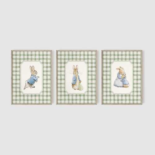 Peter Rabbit 3 Set Print, Farm Nursery, Neutral Vintage Nursery, Beatrix Potter, Peter Rabbit Prints, Green Nursery Decor, New Baby Gift