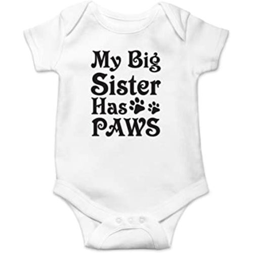 AW Fashions My Big Sister Has Paws - I Just Want to Pet My Dog - Funny Infant One-piece Baby Bodysuit