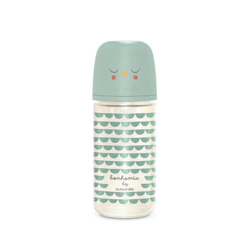 Suavinex Bonhomia Glass Baby Bottle with SX PRO Silicone Nipple, Anti Colic Baby Bottles, Baby Bottles for Breastfed Babies, Medium Flow, 3mo, 8oz, Mint