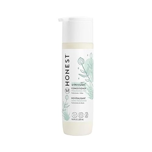 The Honest Company Silicone-Free Conditioner, Gentle, Hypoallergenic, Naturally Derived Ingredients, Fragrance-Free for Sensitive Skin, 10 fl oz