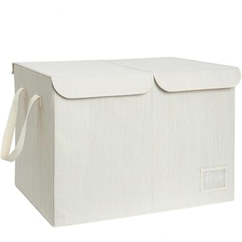 StorageWorks Toy Bin with Flip-Top Lids, Large Chest Storage for Living Room, Nursery Room, Playroom, Organizer for Kids, Mixing of Beige, White & Ivory
