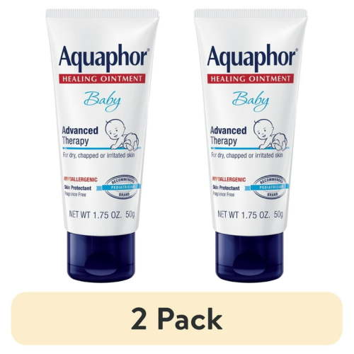 (2 pack) Aquaphor Baby Healing Ointment for Teething, Drool and Diaper Rash, Travel Size, 1.75 oz