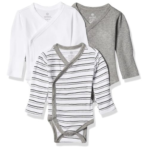 HonestBaby unisex baby 3-pack Organic Cotton Long Sleeve Side-snap Kimono Bodysuits and Toddler T Shirt Set, Sketchy Stripe, Newborn US