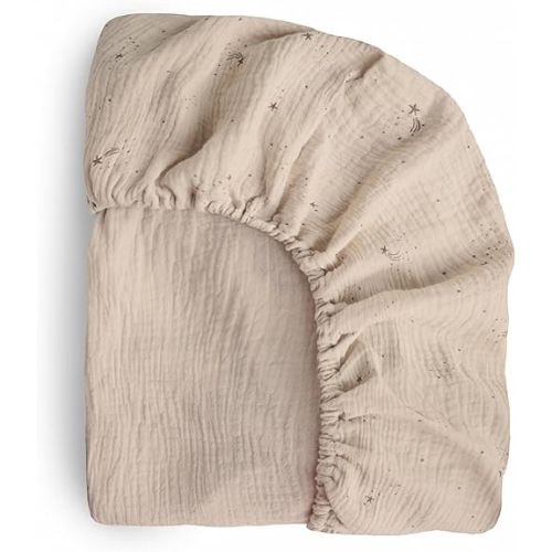 mushie Extra Soft Muslin Fitted Crib Sheet | 192 Thread Count | 28"x 52" (Falling Stars)