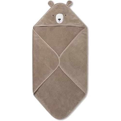 MORI Baby Boys and Girls Hooded Bear Bath Towel in Taupe - 100% Organic Cotton Unisex Infant Soft Blanket - Absorbent and Long Lasting - 100 x 88 cm